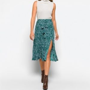 Skies are blue sage eco pleated midi skirt